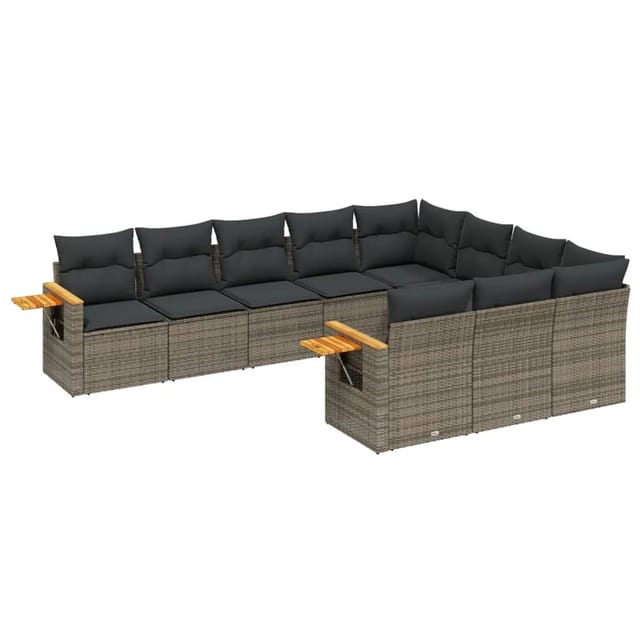 vidaXL 10-Tlg Garten-Sofagarnitur mit Kissen Grau Poly Rattan 3259582