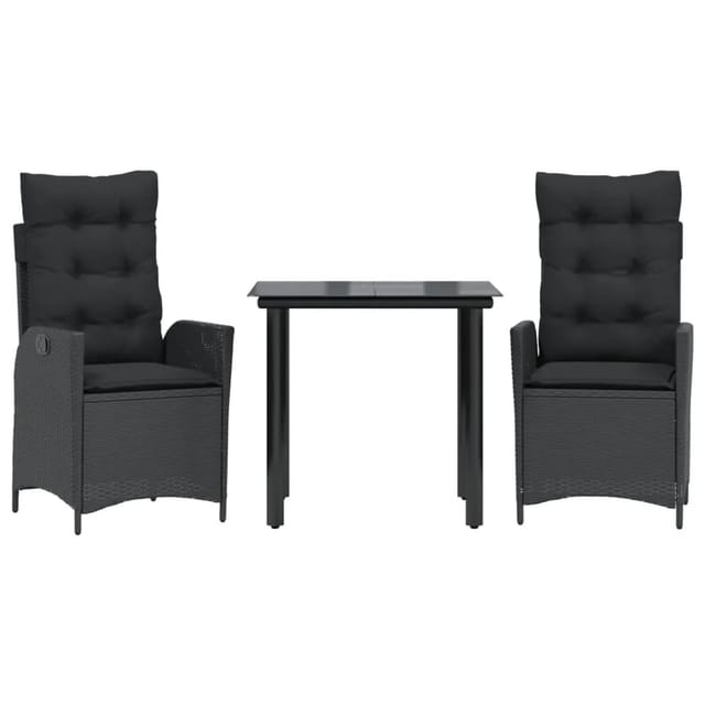 vidaXL 3-Tlg Garten-Essgruppe mit Kissen Schwarz Poly Rattan 3213184