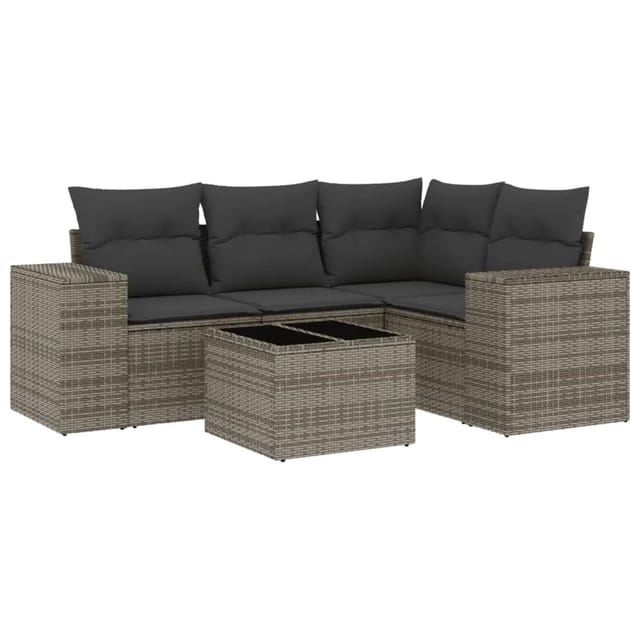vidaXL 5-Tlg Garten-Sofagarnitur mit Kissen Grau Poly Rattan 3254857