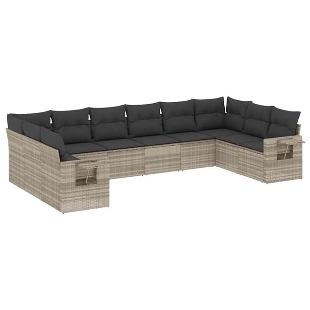 vidaXL 10-Tlg Garten-Sofagarnitur mit Kissen Hellgrau Poly Rattan 3220671