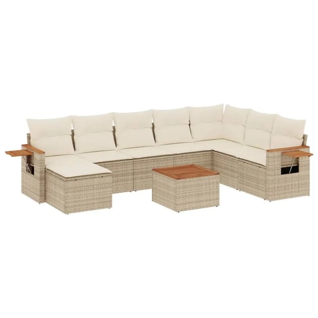 vidaXL 9-Tlg Garten-Sofagarnitur mit Kissen Beige Poly Rattan 3227094
