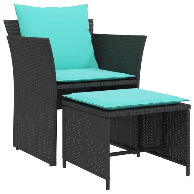 vidaXL Gartenstuhl mit Fußhocker Schwarz Poly Rattan 368624