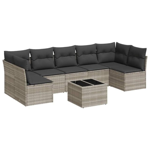 vidaXL 8-Tlg Garten-Sofagarnitur mit Kissen Hellgrau Poly Rattan 3217442