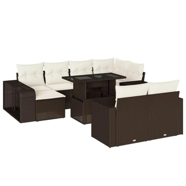 vidaXL 11-Tlg Garten-Sofagarnitur mit Kissen Braun Poly Rattan 3274586