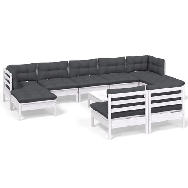 vidaXL 10-Tlg Garten-Lounge-Set mit Kissen Weiß Kiefernholz 3097110
