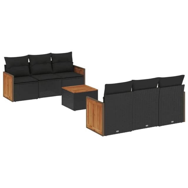 vidaXL 7-Tlg Garten-Sofagarnitur mit Kissen Schwarz Poly Rattan 3227469