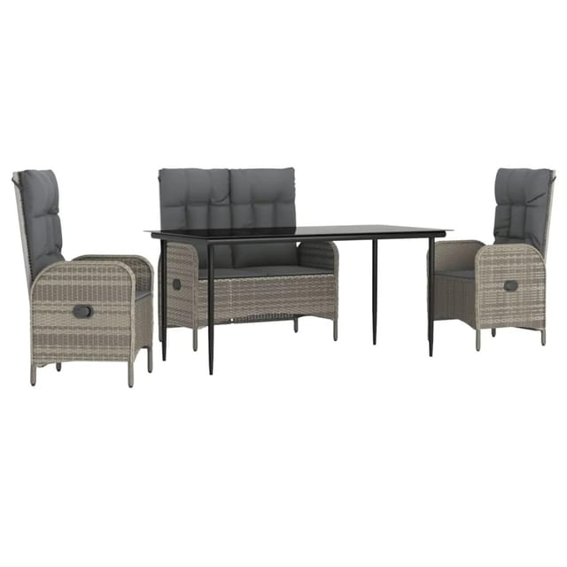 vidaXL 4-Tlg Garten-Essgruppe mit Kissen Grau Poly Rattan 3203503