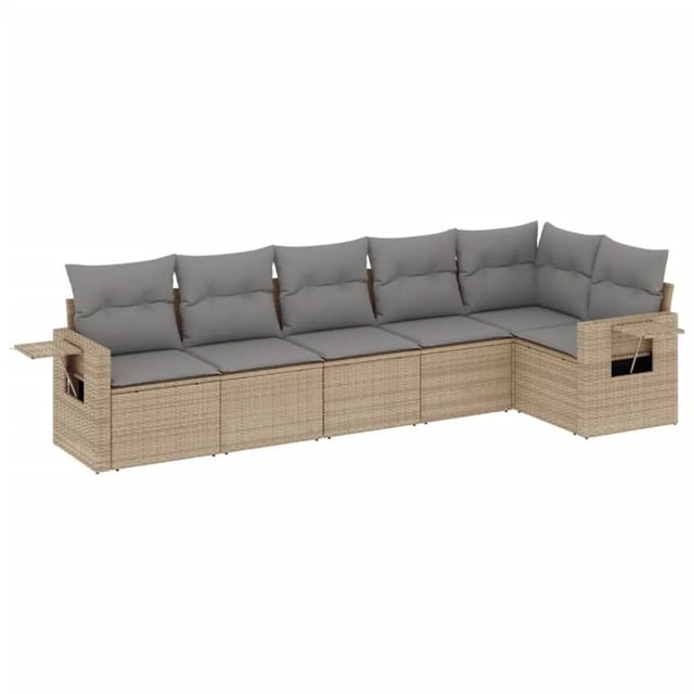 vidaXL 6-Tlg Garten-Sofagarnitur mit Kissen Beige Poly Rattan 3220188