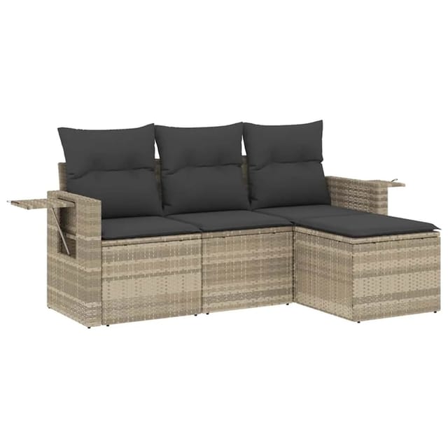 vidaXL 4-Tlg Garten-Sofagarnitur mit Kissen Hellgrau Poly Rattan 3220071