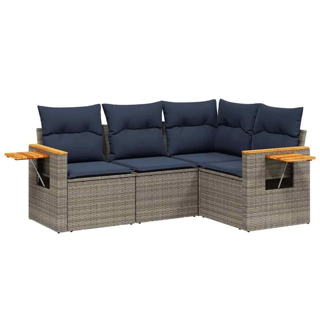 vidaXL 4-Tlg Garten-Sofagarnitur mit Kissen Grau Poly Rattan 3226775