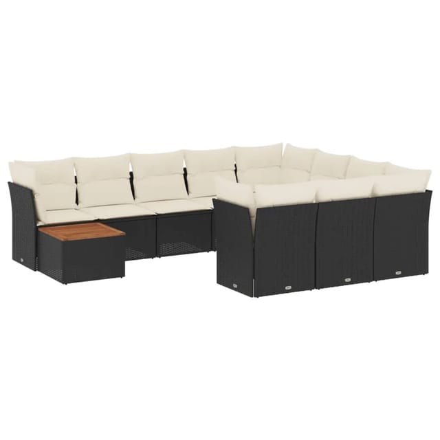 vidaXL 11-Tlg Garten-Sofagarnitur mit Kissen Schwarz Poly Rattan 3256175