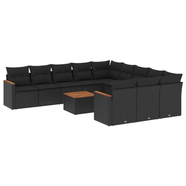 vidaXL 12-Tlg Garten-Sofagarnitur mit Kissen Schwarz Poly Rattan 3226433