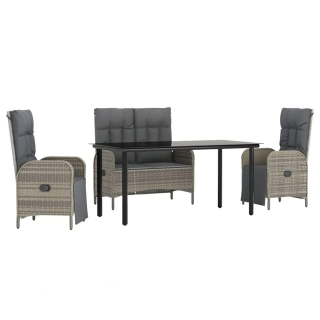 vidaXL 4-Tlg Garten-Essgruppe mit Kissen Grau Poly Rattan 3203508