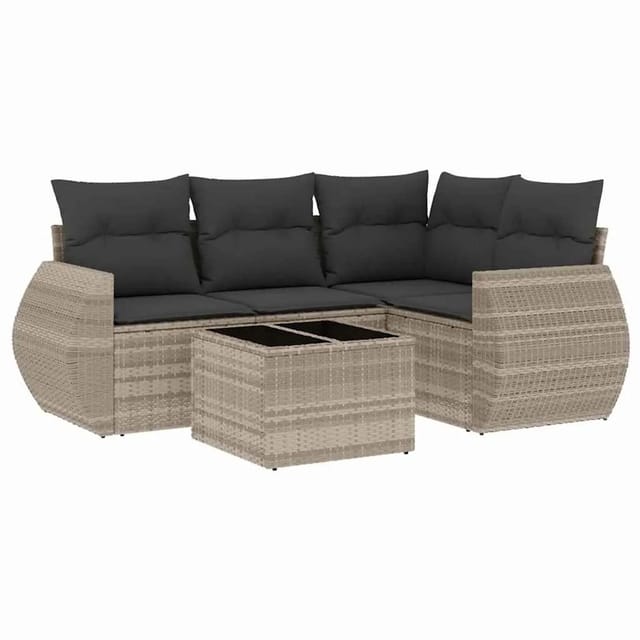 vidaXL 5-Tlg Garten-Sofagarnitur mit Kissen Hellgrau Poly Rattan 3253659