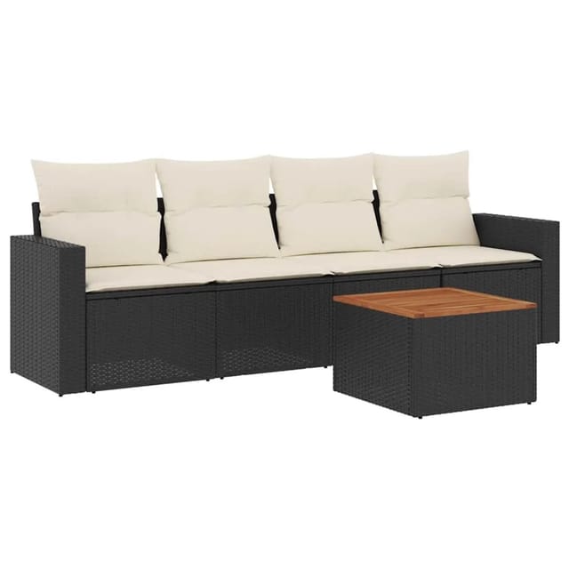 vidaXL 5-Tlg Garten-Sofagarnitur mit Kissen Schwarz Poly Rattan 3256329