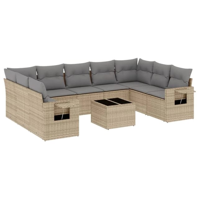 vidaXL 10-Tlg Garten-Sofagarnitur mit Kissen Beige Poly Rattan 3252946