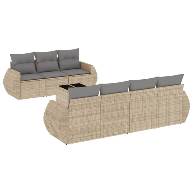 vidaXL 8-Tlg Garten-Sofagarnitur mit Kissen Beige Poly Rattan 3253466