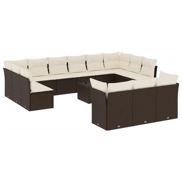 vidaXL 14-Tlg Garten-Sofagarnitur mit Kissen Braun Poly Rattan 3250302