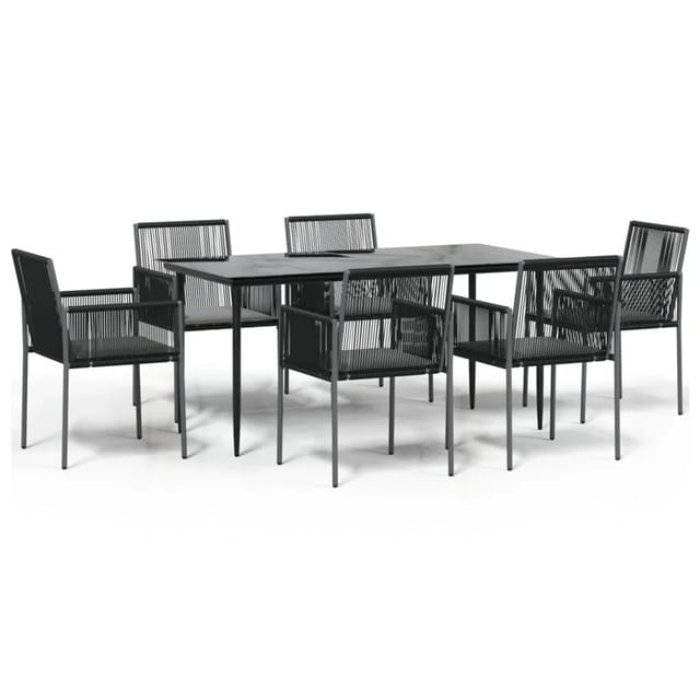vidaXL 7-Tlg Garten-Essgruppe mit Kissen Schwarz Poly Rattan Stahl 3187070