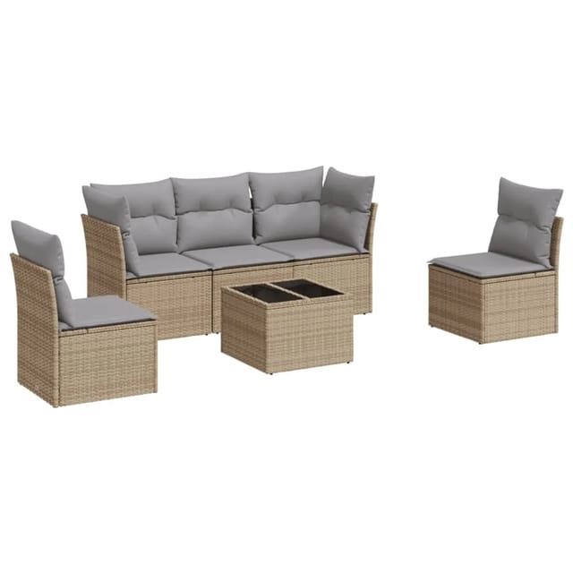 vidaXL 6-Tlg Garten-Sofagarnitur mit Kissen Beige Poly Rattan 3217359