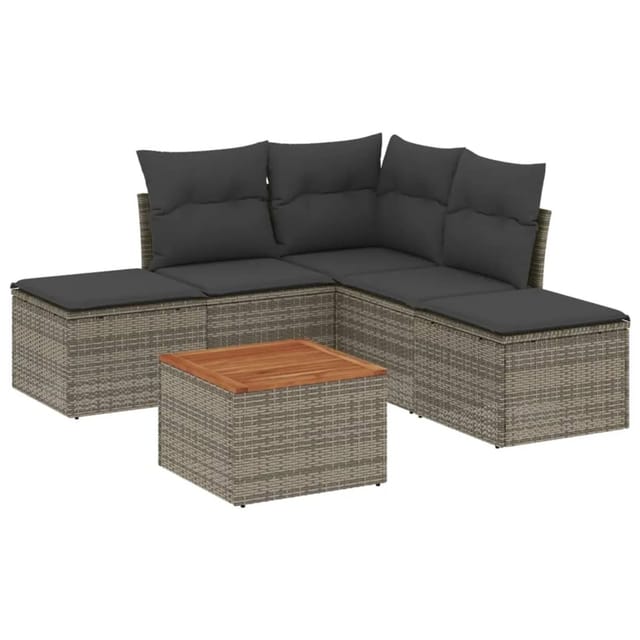 vidaXL 6-Tlg Garten-Sofagarnitur mit Kissen Grau Poly Rattan 3256004