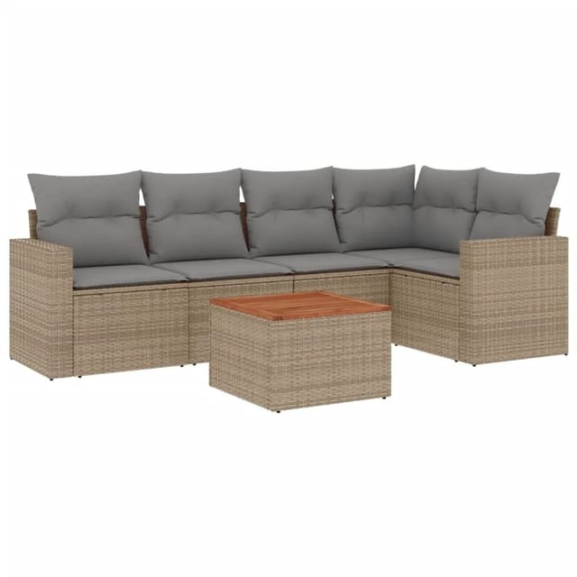 vidaXL 6-Tlg Garten-Sofagarnitur mit Kissen Beige Poly Rattan 3256444