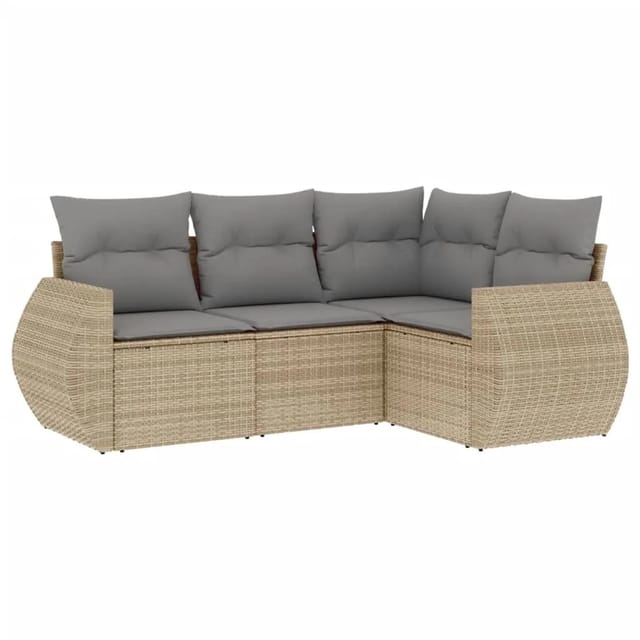 vidaXL 4-Tlg Garten-Sofagarnitur mit Kissen Beige Poly Rattan 3253646