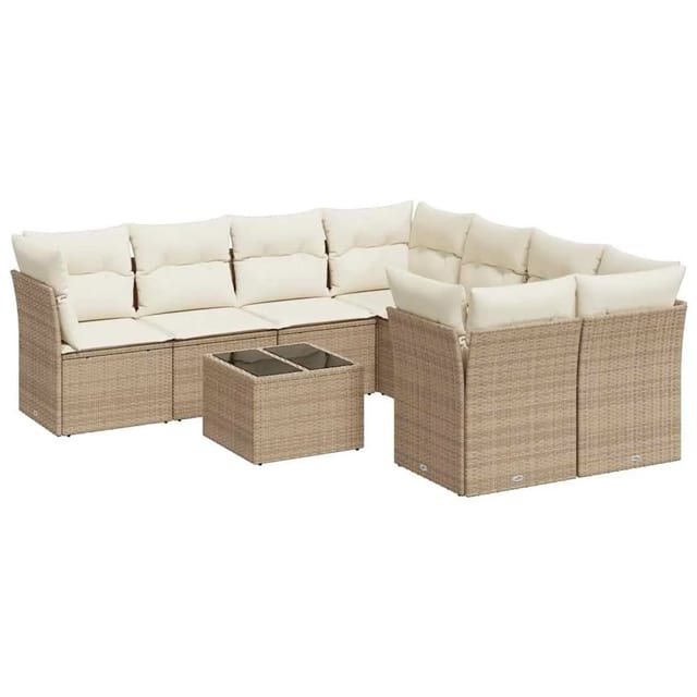 vidaXL 9-Tlg Garten-Sofagarnitur mit Kissen Beige Poly Rattan 3217318