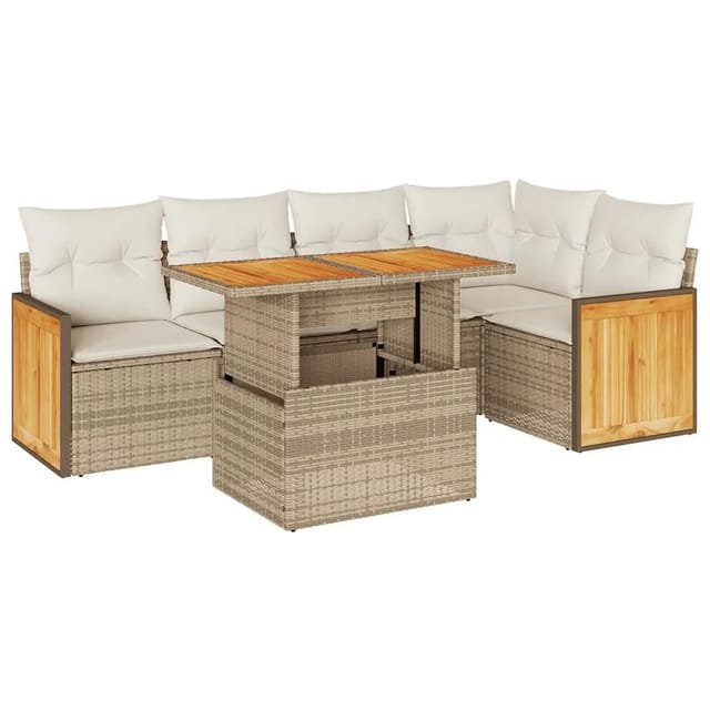 vidaXL 6-Tlg Garten-Sofagarnitur mit Kissen Beige Poly Rattan Akazie 3327712