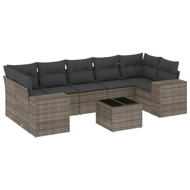 vidaXL 8-Tlg Garten-Sofagarnitur mit Kissen Grau Poly Rattan 3254677