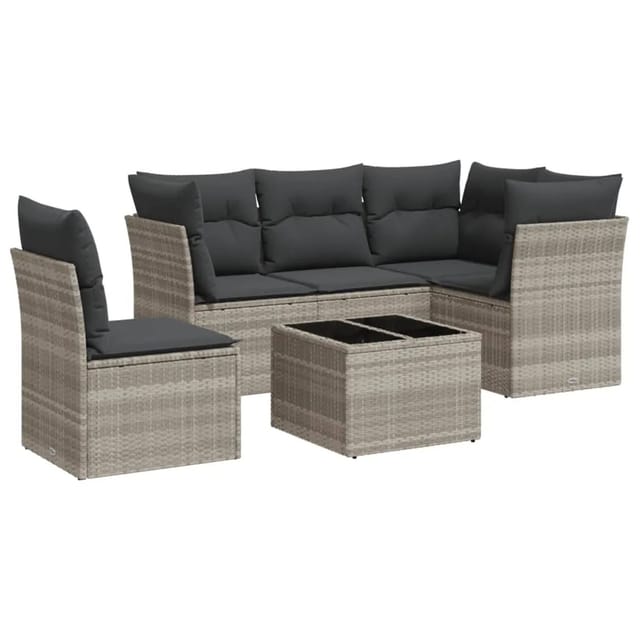 vidaXL 6-Tlg Garten-Sofagarnitur mit Kissen Hellgrau Poly Rattan 3249491