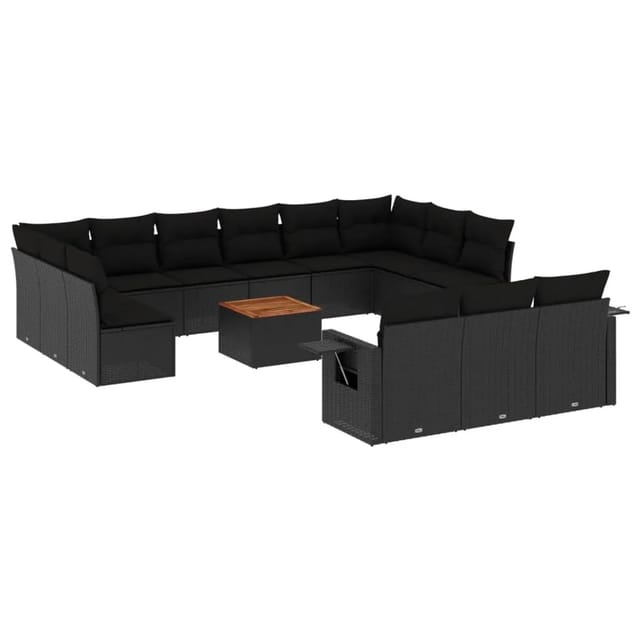 vidaXL 14-Tlg Garten-Sofagarnitur mit Kissen Schwarz Poly Rattan 3257133