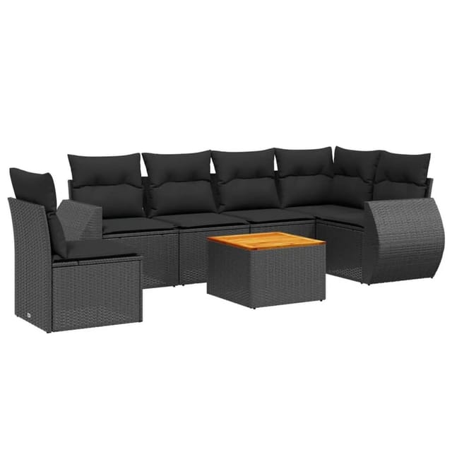 vidaXL 7-Tlg Garten-Sofagarnitur mit Kissen Schwarz Poly Rattan 3225026