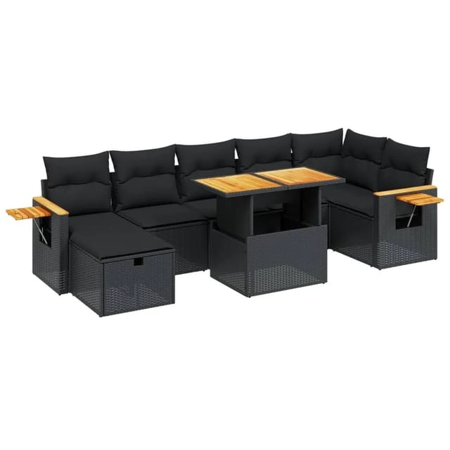 vidaXL 8-Tlg Garten-Sofagarnitur mit Kissen Schwarz Poly Rattan 3276149