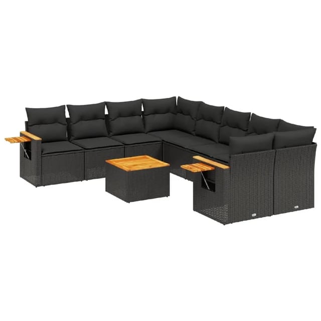 vidaXL 9-Tlg Garten-Sofagarnitur mit Kissen Schwarz Poly Rattan 3226664