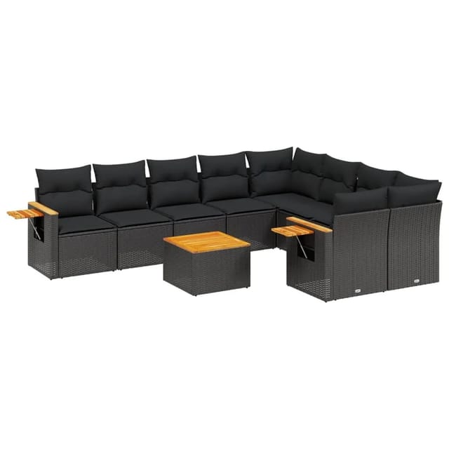 vidaXL 10-Tlg Garten-Sofagarnitur mit Kissen Schwarz Poly Rattan 3227147