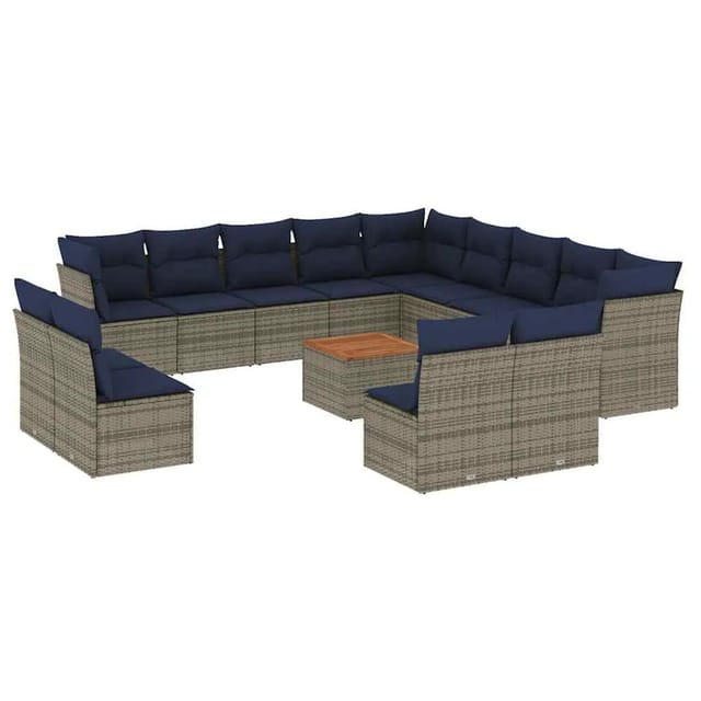 vidaXL 14-Tlg Garten-Sofagarnitur mit Kissen Grau Poly Rattan 3256271