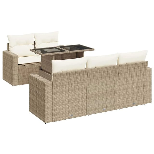 vidaXL 6-Tlg Garten-Sofagarnitur mit Kissen Beige Poly Rattan 3326249