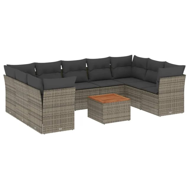 vidaXL 10-Tlg Garten-Sofagarnitur mit Kissen Grau Poly Rattan 3256137