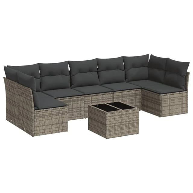 vidaXL 8-Tlg Garten-Sofagarnitur mit Kissen Grau Poly Rattan 3217440