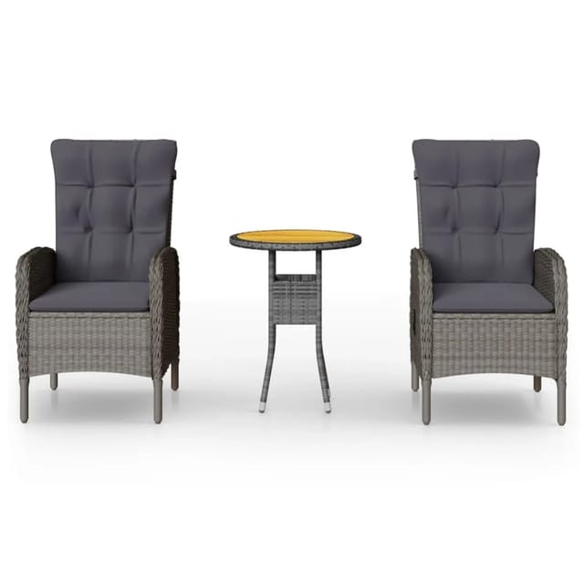 vidaXL 3-Tlg Garten-Bistro-Set Poly Rattan Grau 3058543