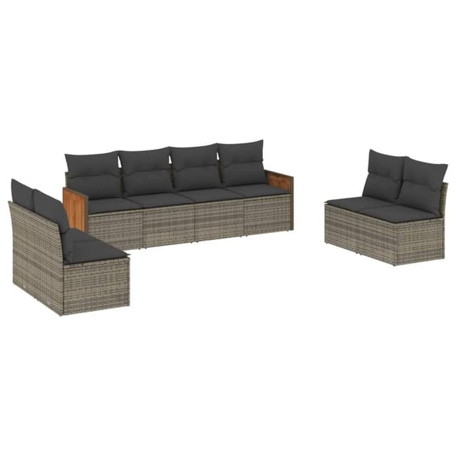 vidaXL 8-Tlg Garten-Sofagarnitur mit Kissen Grau Poly Rattan 3227572