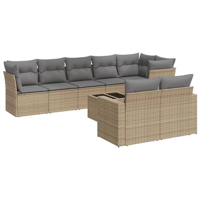vidaXL 9-Tlg Garten-Sofagarnitur mit Kissen Beige Poly Rattan 3219219