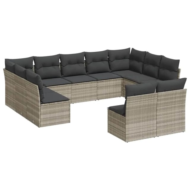 vidaXL 11-Tlg Garten-Sofagarnitur mit Kissen Hellgrau Poly Rattan 3250191
