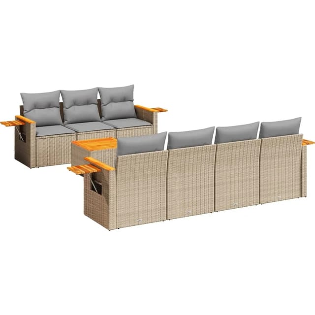 vidaXL 8-Tlg Garten-Sofagarnitur mit Kissen Beige Poly Rattan 3226647