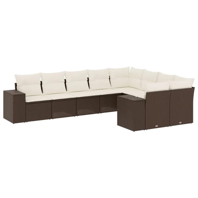 vidaXL 9-Tlg Garten-Sofagarnitur mit Kissen Braun Poly Rattan 3255380