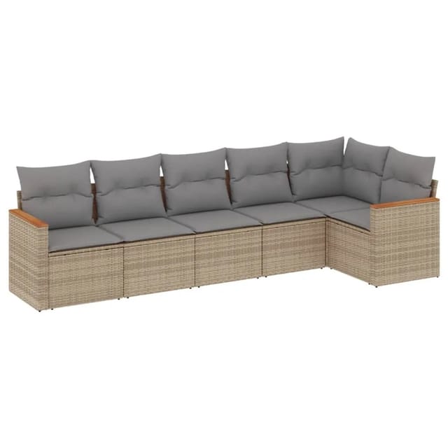 vidaXL 6-Tlg Garten-Sofagarnitur mit Kissen Beige Poly Rattan 3225989