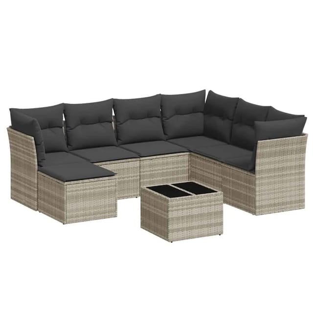 vidaXL 8-Tlg Garten-Sofagarnitur mit Kissen Hellgrau Poly Rattan 3218002