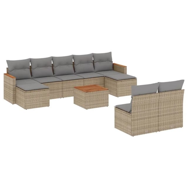 vidaXL 10-Tlg Garten-Sofagarnitur mit Kissen Beige Poly Rattan 3226381