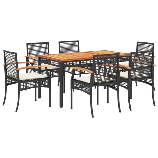 vidaXL 7-Tlg Garten-Essgruppe mit Kissen Schwarz Poly Rattan 3213563
